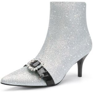Glitter Boot Rhinestone Stiletto Heel Ankle Silver Boots